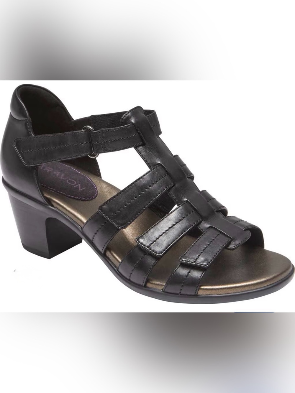 Aravon Black Leather Women's Medici II Heel Sandal 9.5D $55 BNIB